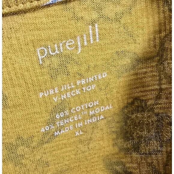 J Jill Shirt Women XL Yellow Blue Floral Printed V Neck Pure Modal Long Tee T - Picture 3 of 10